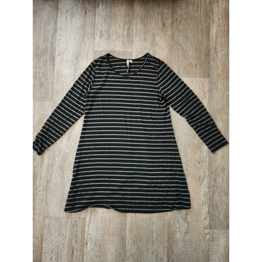 COMFY USA Women's Striped Black Knit Fit & Flare Midi Dress Size S Made In USA